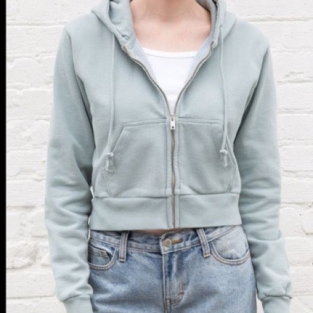 Sage green brandy Melville cropped zip up hoodie